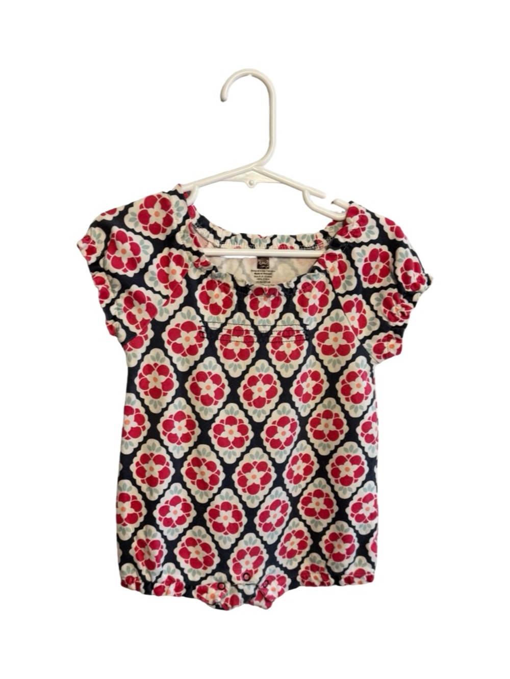 Tea Collection Floral Romper Girls Size 6-12M Pink Short Sleeve Bubble Romper